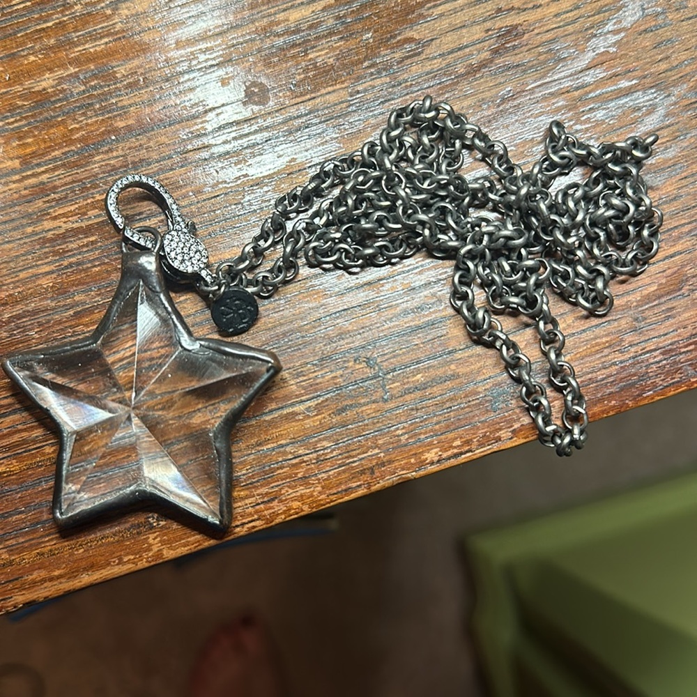 Star Pendant Gun Metal Diamond Chain Necklace